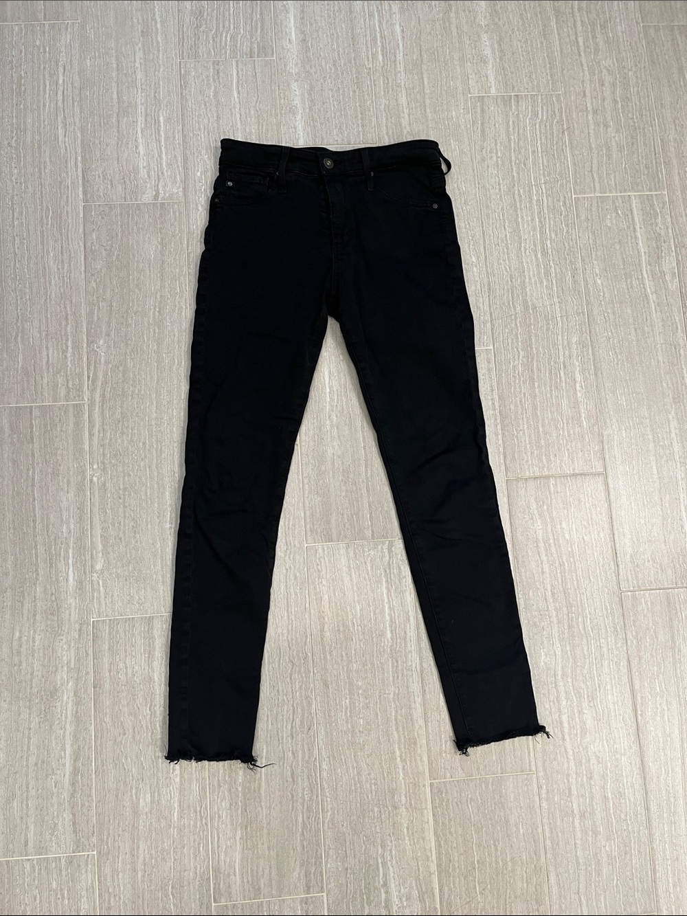 Ag Adriano Goldschmied Black Skinny Jeans with Raw Hem